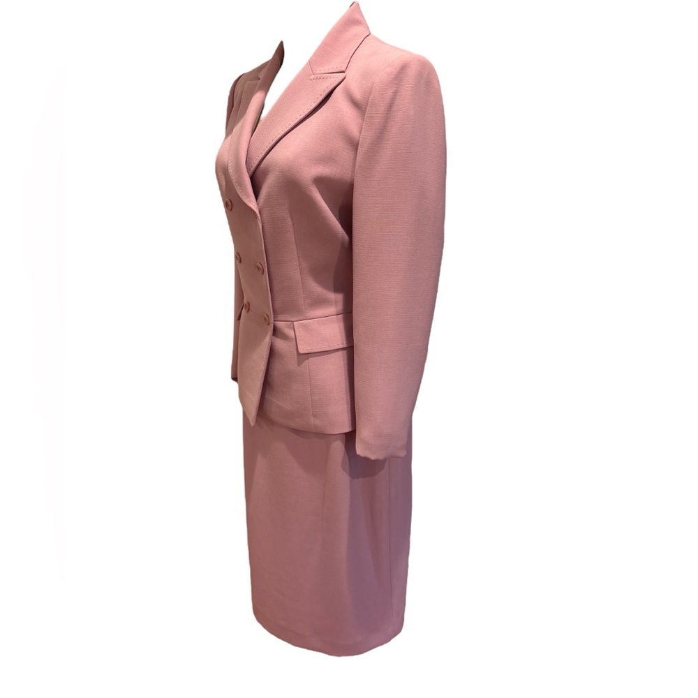 90s 2PC KASPER DUSTY ROSE DOUBLE BREASTED BLAZER & PENCIL KNEE LENGTH SKIRT SZ 8 - Picture 4 of 9